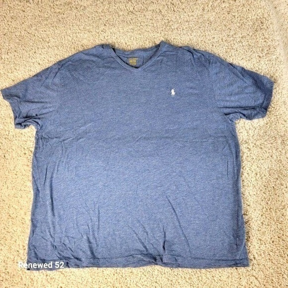 Polo Ralph Lauren Mens XXL Blue Heathered‎ V-Neck Cotton Short Sleeve T-Shirt
